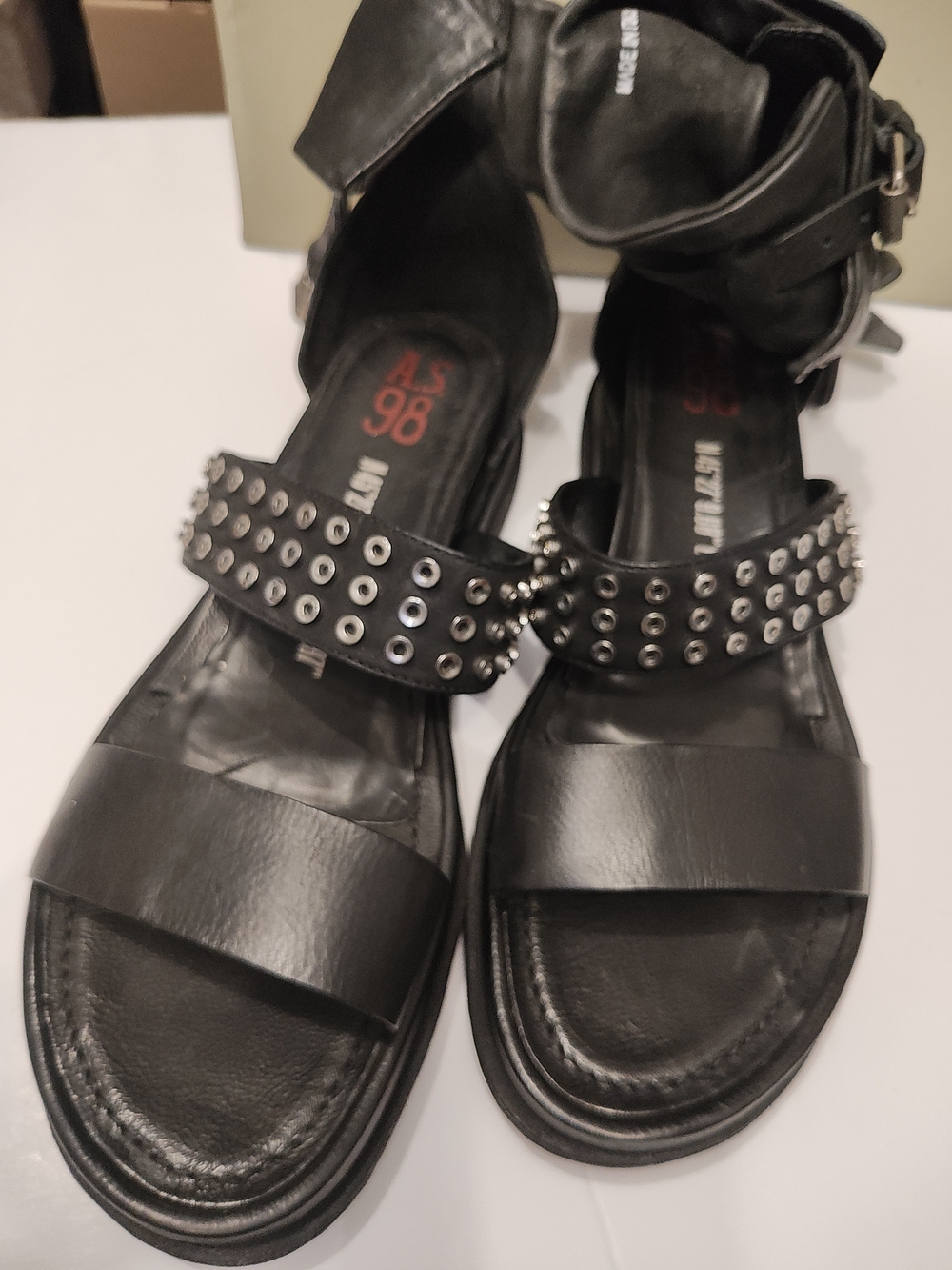 A.S.98 Black Studded Leather Men's Sandals